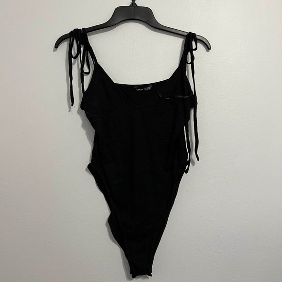 Black Bodysuit with Tie Straps - Picture 1 of 2